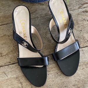 CHANEL Black Leather Women's Sandals